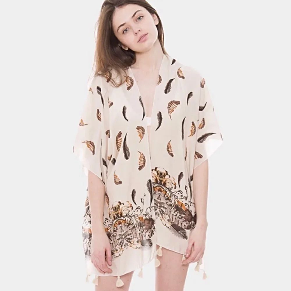 New Womens Feather Open Tassel Poncho - Sz OS